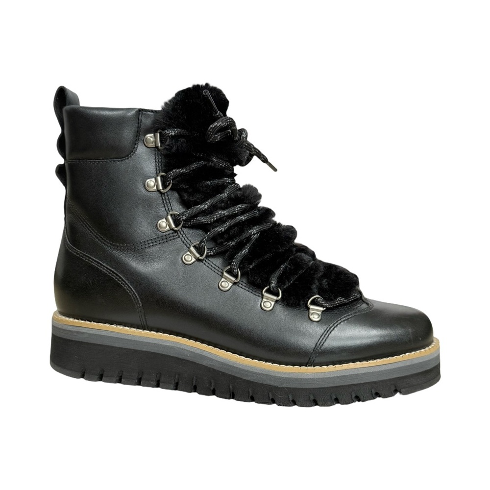 COLE HAAN
Zerogrand Lodge Hiker Boots Black Leather Waterproof Faux Fur EUC